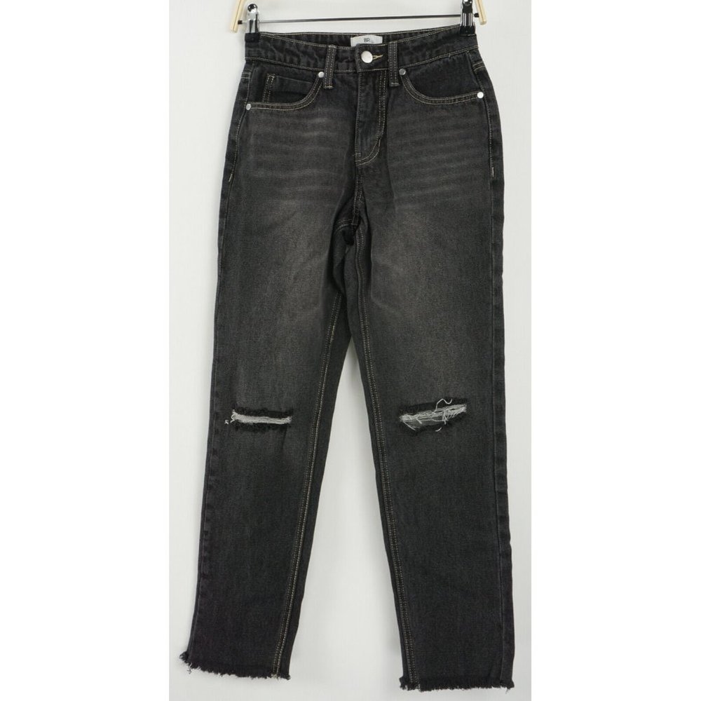 NWOT BP Womens Size 25 x 28 Black Denim Ripped High Waist Straight Leg Mom Jeans